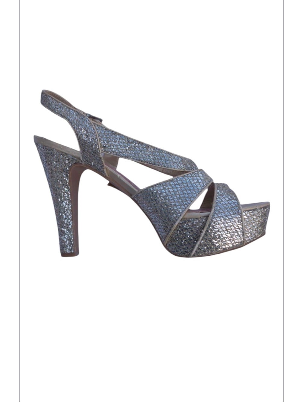 Pink Pepper glitter metallic platform sandal heels 10M